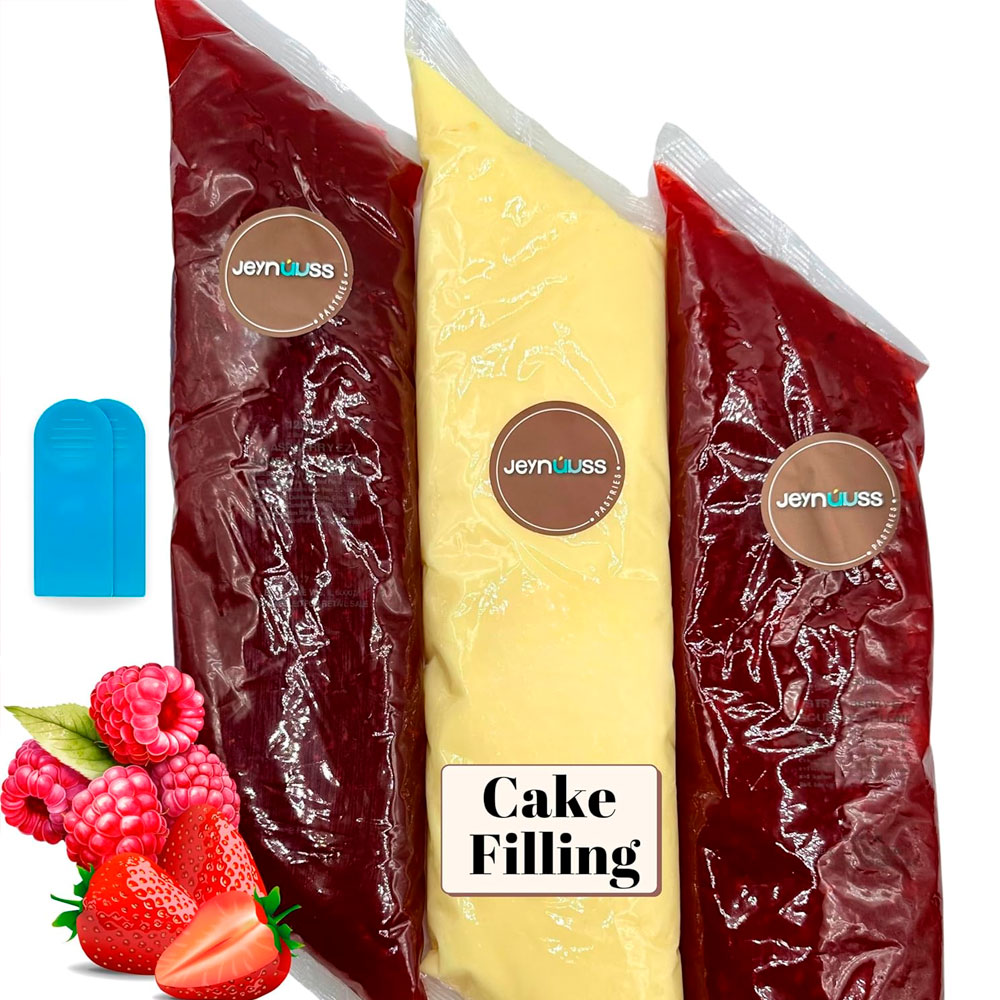 Jeynuuss Pastry Filling 3-Pack, 2 Pounds Bags Raspberry Filling for Cakes Strawberry Filling for Cakes Bavarian